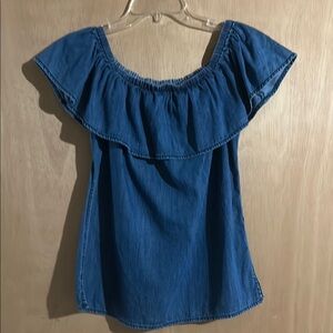 White House Black Market Blue Ruffled Short Sleeve Blouse